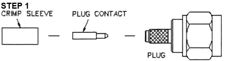 SMA male Crimp Connector for RG-174, RG-316, and LMR-100A Coax 7805-SMA-174 installation guide step 1 - Max-Gain Systems Inc