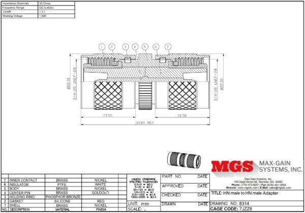 HN male to HN male Adapter 8314 Drawing - Max-Gain Systems Inc